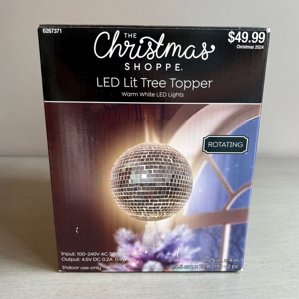 Silver Disco Ball Tree Topper LED Light Reflective Rotating Christmas Party NEW - Picture 6 of 10